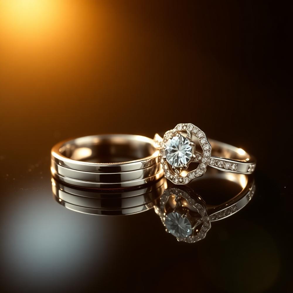 Wedding rings under warm gold lighting in Hatton Garden